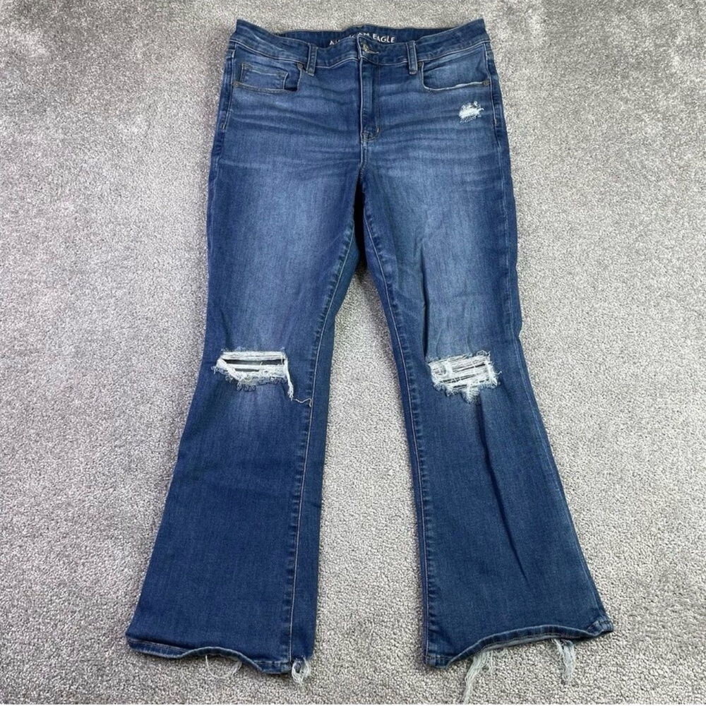 American Eagle Jeans Women’s 14 X-Short Blue Skinny Kick High Rise Distressed